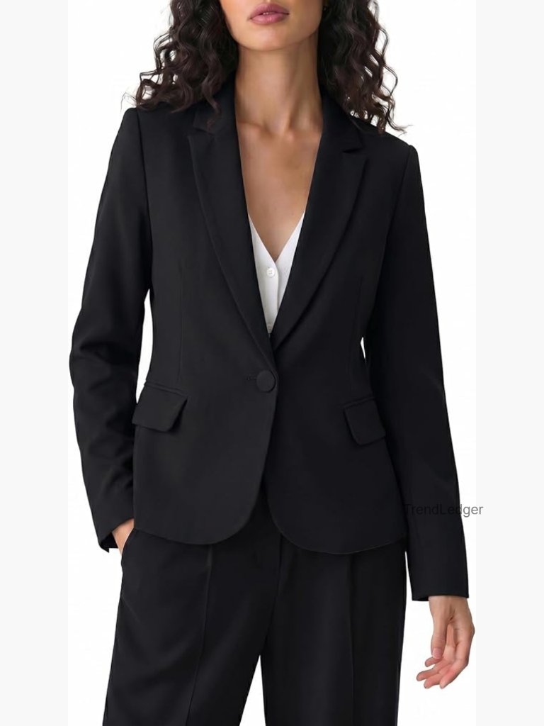 Long Sleeve Notch Lapel Button Down Blazer Jacket With Pockets